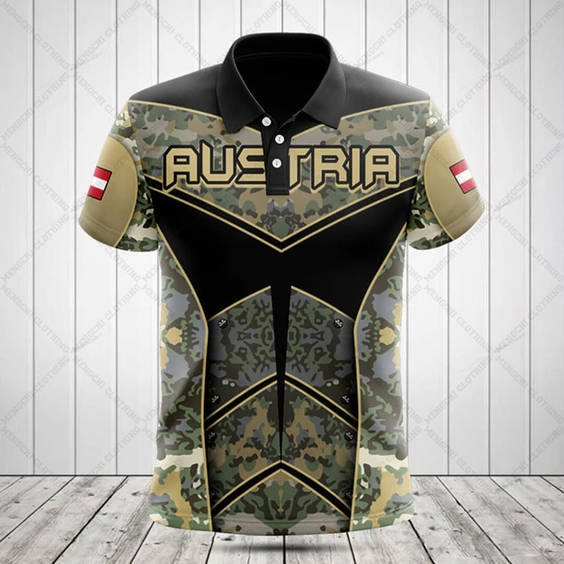 Custom Name Austria Camouflage Polo Shirts Summer Cool Racing Sportswear Unisex Outdoor Casual Streetwear Loose Oversized Jersey