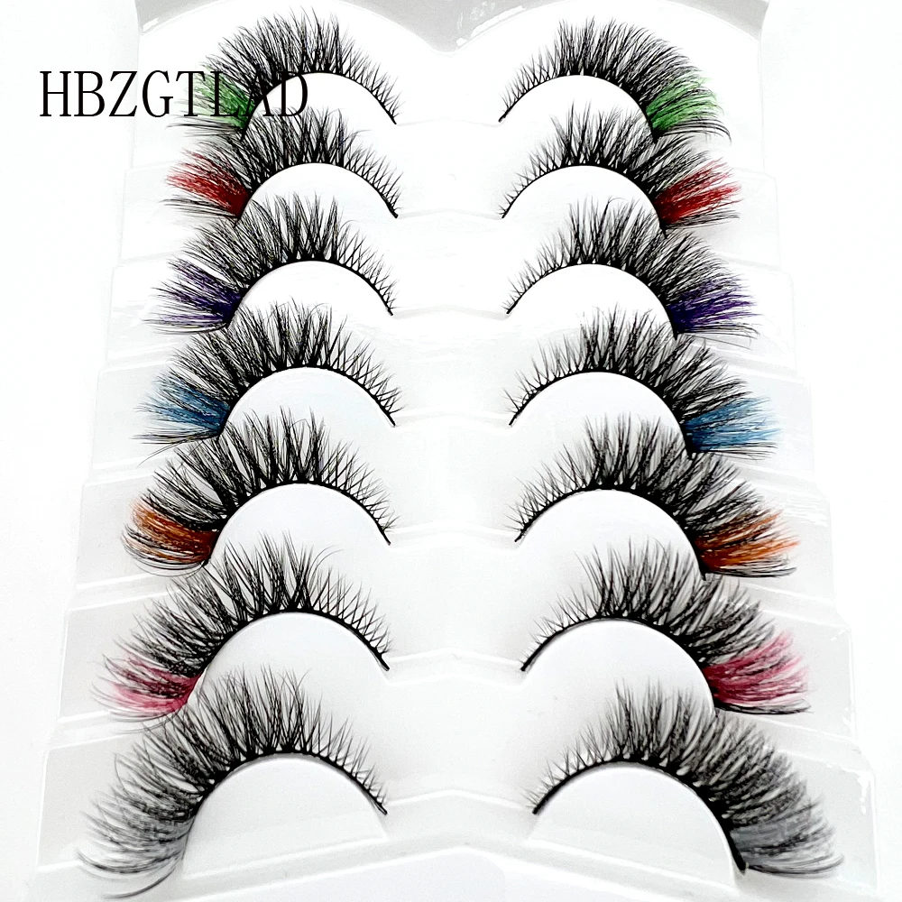 New 3D Mink Lashes 7Pairs Colored Lashes 100% Fluffy Mink Lashes Mix Colored Eyelashes Pink Blue Red False Eyelashes Makeup