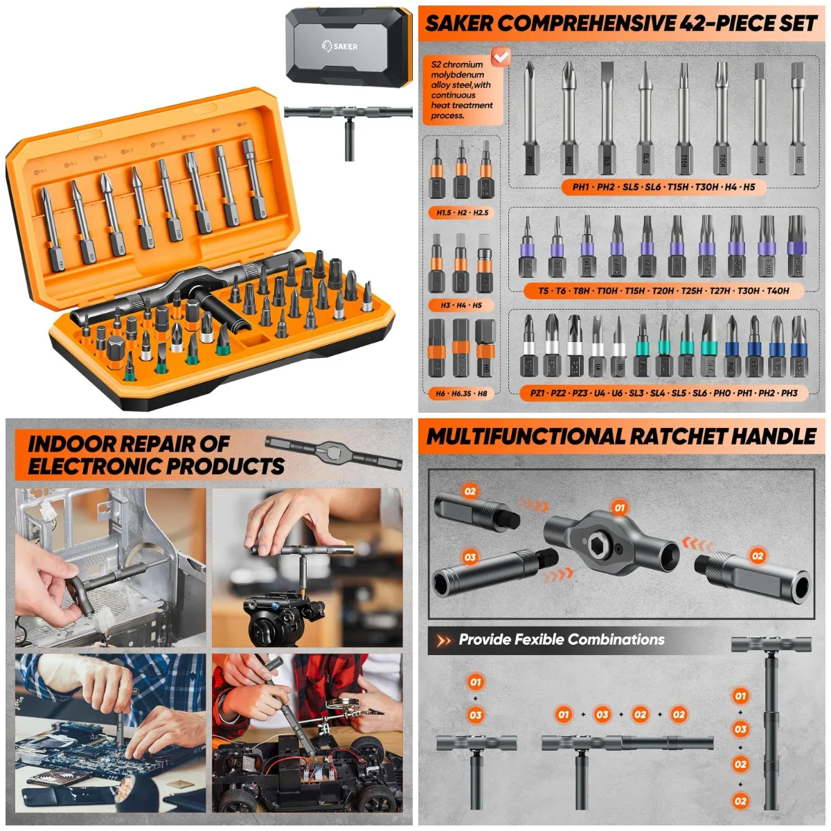 

42-in-1 Magnetic Screwdriver Set with T Handle & Storage Case, Orange
