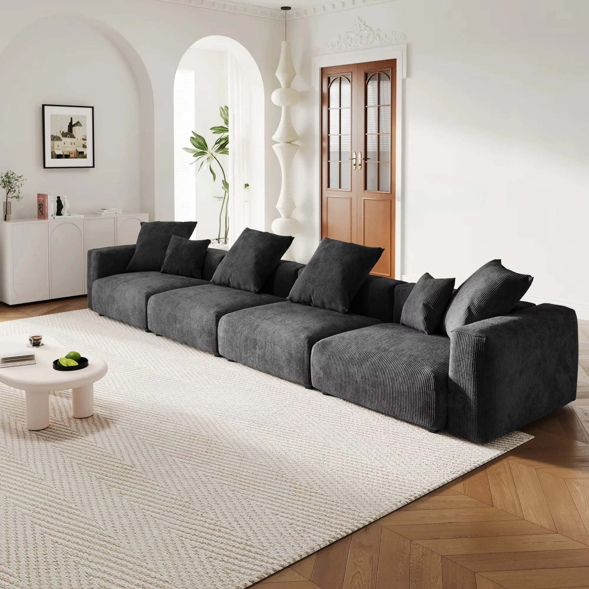 

For American Vacuum Compression Black Modular Combination Sofa Sofa Large Corduroy Fabric Sofa Set