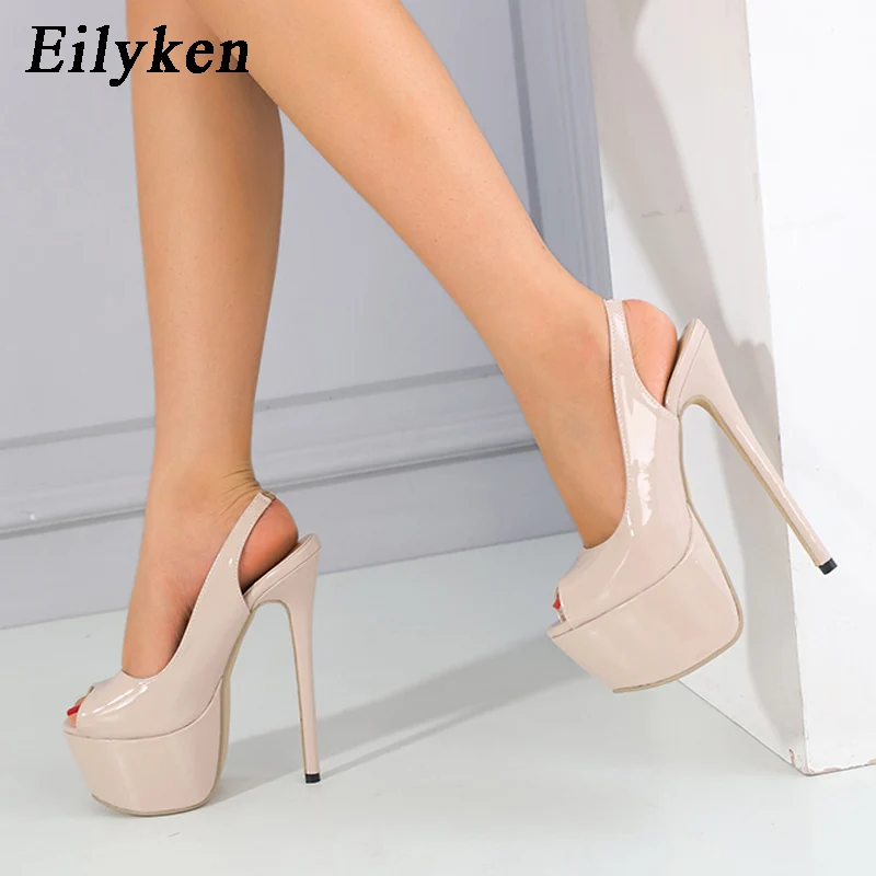 Eilyken 2024 nowa moda Peep Toe platforma Super cienkie obcasy seksowne letnie klapki kobiety imprezowe buty do striptizerek