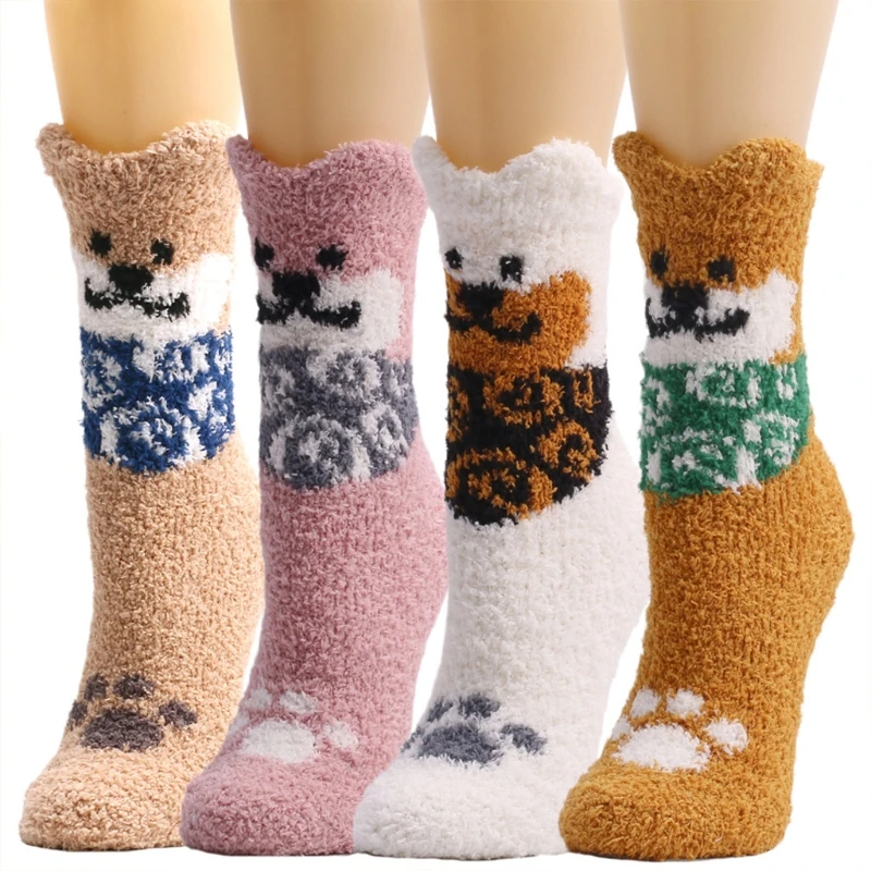 

Women Winter Novelty Fuzzy Slipper Socks Funny Cartoon Dog for Cat Pattern Ticken Warm Plush Hosi Drop shipping