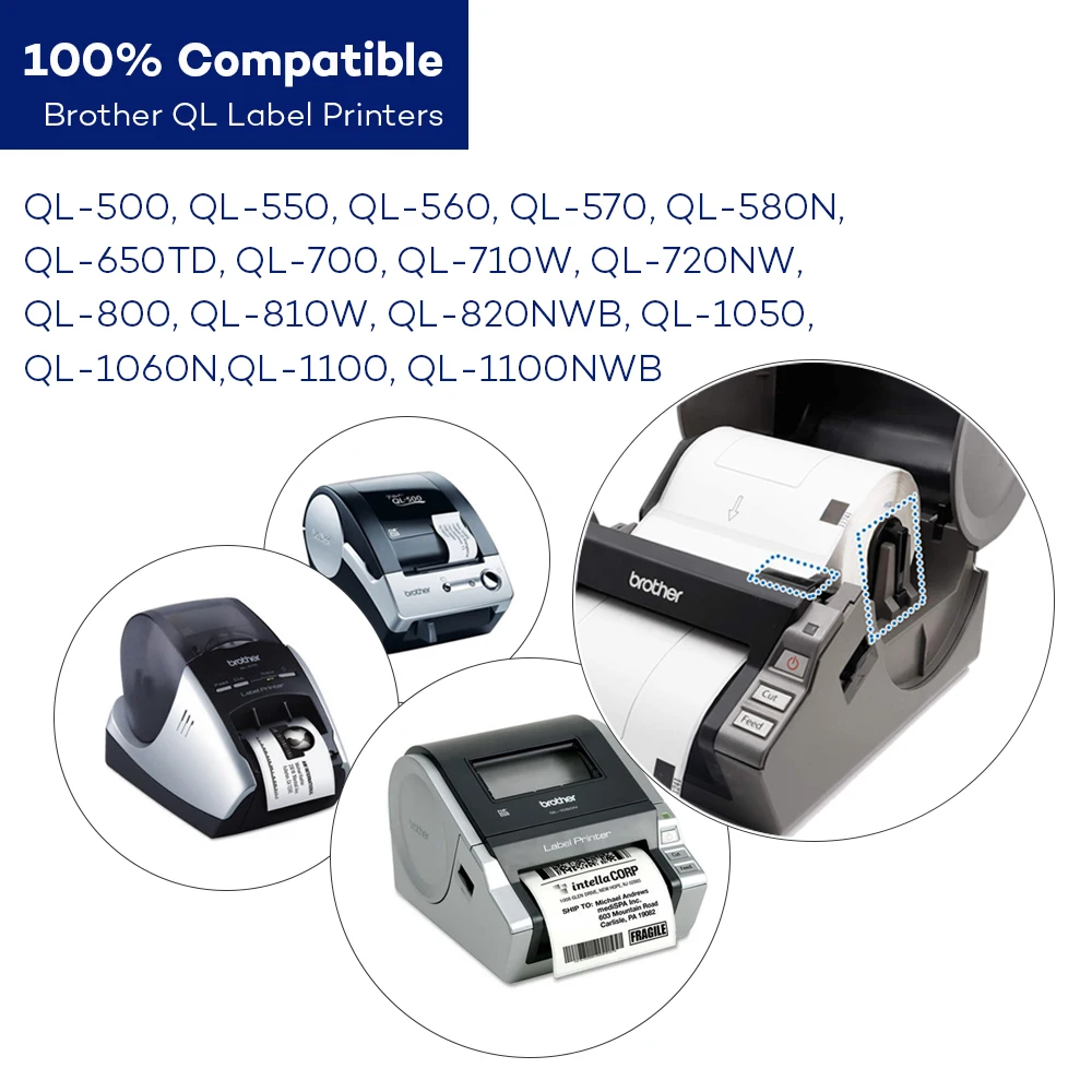 2 Roll Tags Compatibel Voor Broer Thermische Printer QL570 Dk 22205 DK11209 DK22205 Continue En Die-Cut Standaard Adres labels