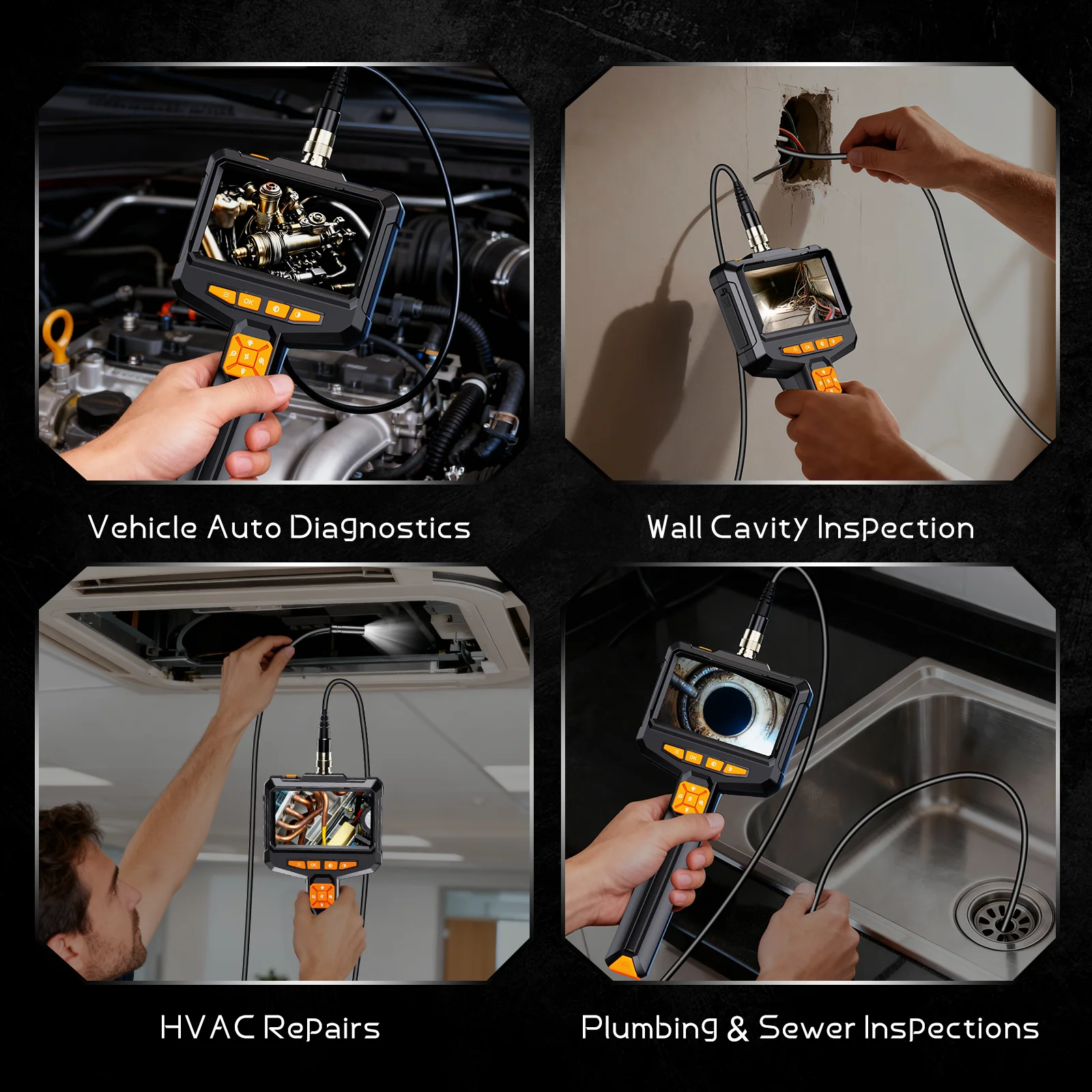 4.3inch Handheld Endoscope 1920P Borescope Camera with Light 16.4ft Semi-Rigid Snake Cable for Automotive,Sewer, HVAC,Wall IP67 view 6