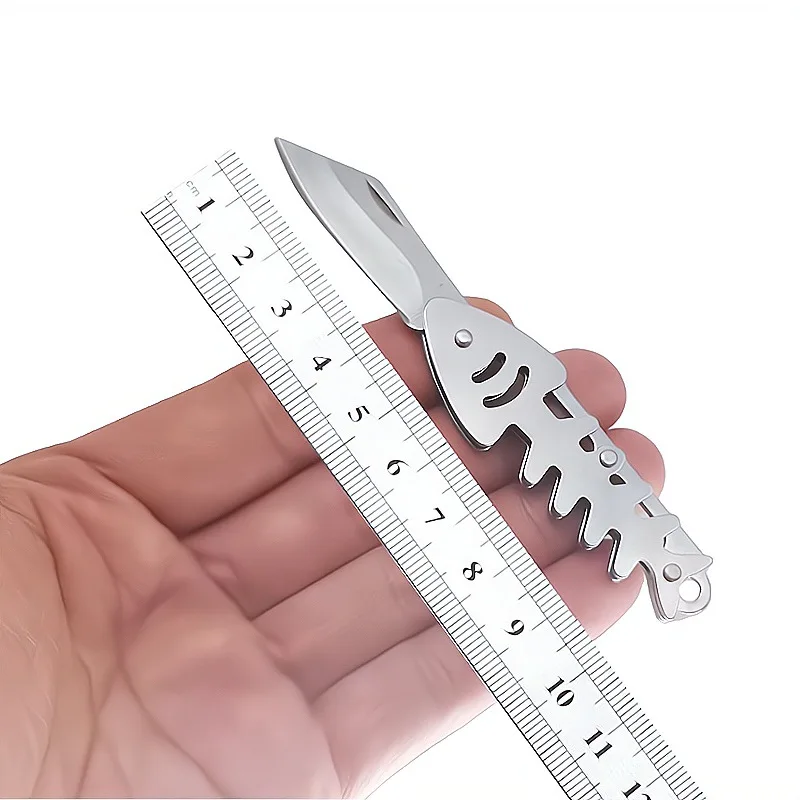 Mini Outdoor Folding Knife Creative Fish Bone Unboxing Portable Pocket Keychain Stainless Steel Tactical EDC Tool Cutter Pendant view 2