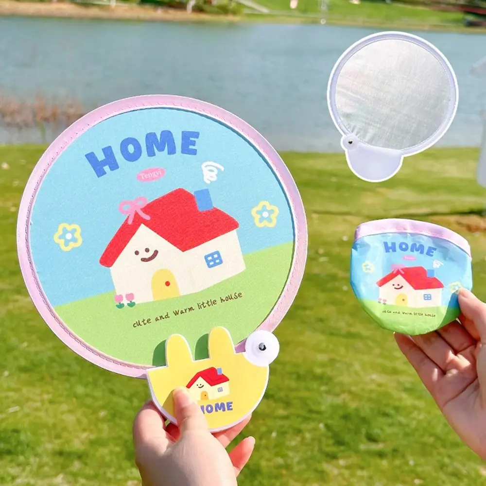 4Pcs Simple Plastic Cute Folding Fan Mini Decorative Foldable Round Fans with Reflective Board Cute Cool Fan Gift