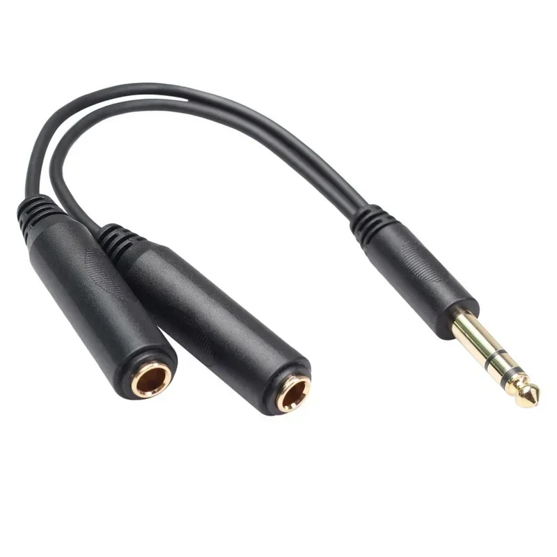 1pcs 6.35 Mm Male To 2 6.35 Mm Female Adapter Cable 1/4 6.35mm Plug To Dual 6.35mm Jack Y Splitter Stereo Audio Cord