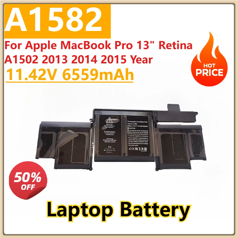 

Новый сменный аккумулятор A1493 A1582 11,42 В 6559 мАч для Apple MacBook Pro 13 дюймов Retina A1502 2013 2014 2015 год 020-00010