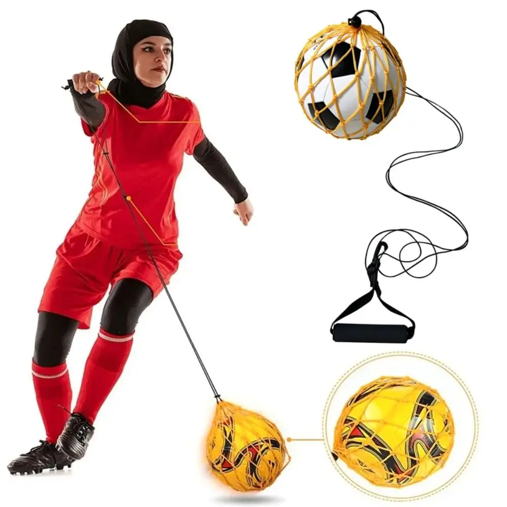 Tas Jaring Latihan Sepak Bola dengan Sabuk Elastis, Peralatan Latihan Sepak Bola, Pelatih Kontrol Bola Portabel dan Tahan Lama