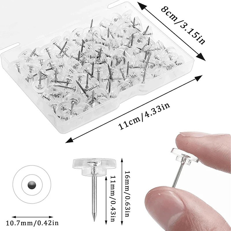 50/100Pcs Transparent Push Pins Plastic Clear Thumb Tacks Flat Push Pins For Cork Board, Wall Hanging, Bulletin Board and Crafts