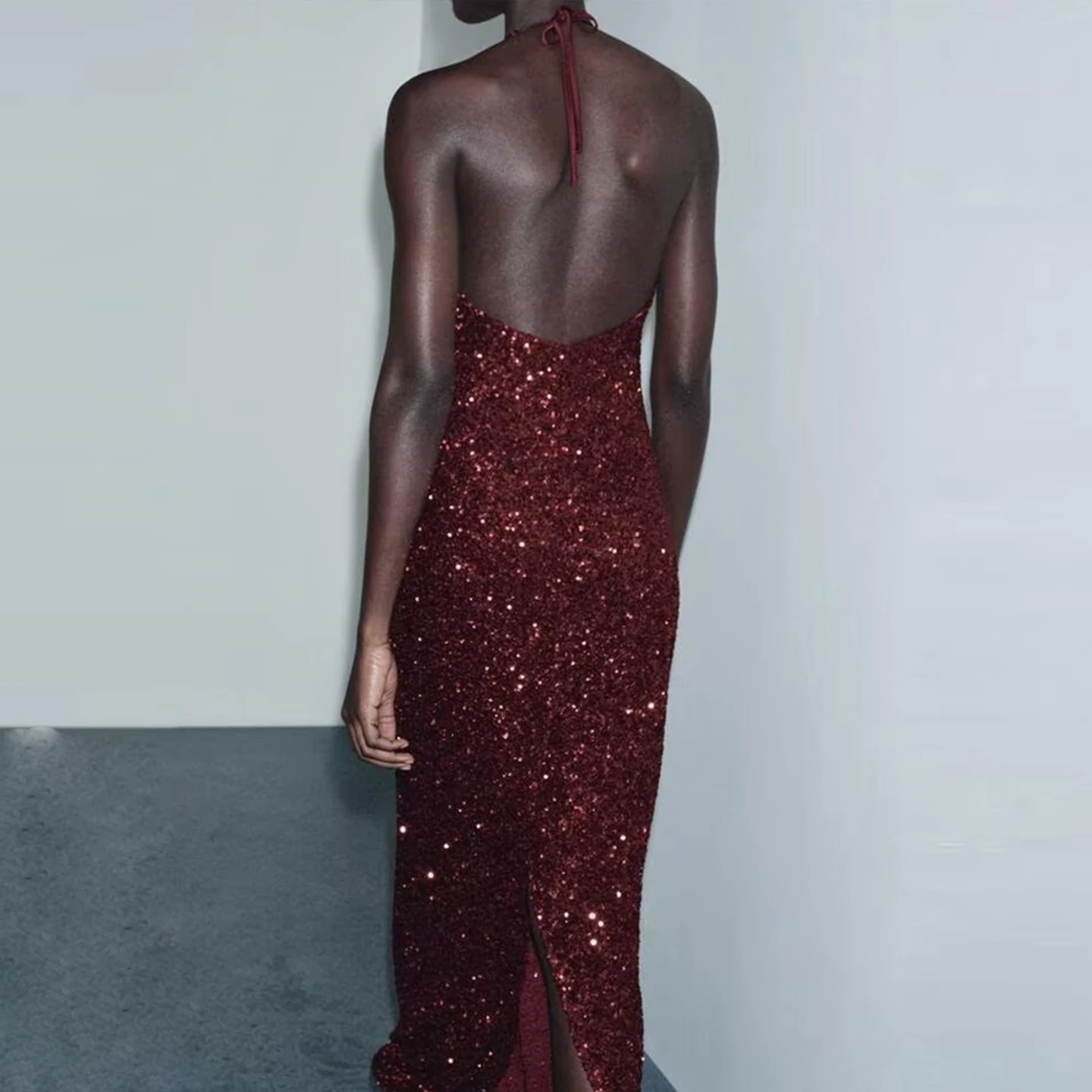 Z Women's Faionable V-ne Beaded Dr Versatile Personali 2025 New Arrival Straight-cut Svel Stand Fit