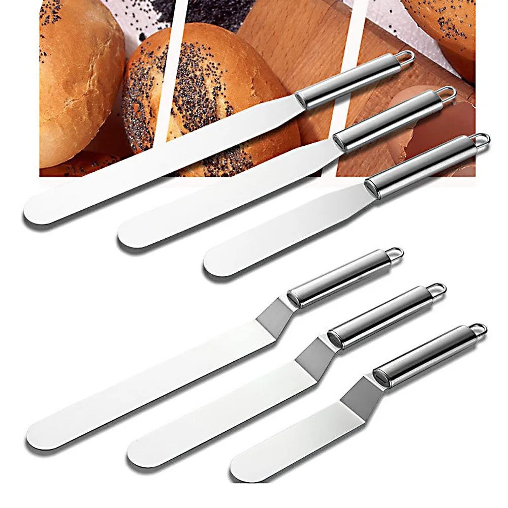 New Stainless Steel Cream Spatula Curved/Straight DIY Cake Spatula 6/8/10 Inch Cake Decorating Tools Kitchen Pastry Cake Decor