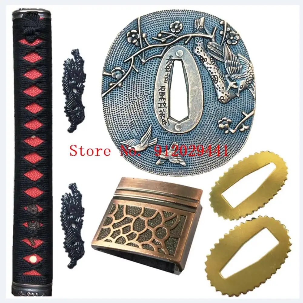 

A Set Alloy Hand Guard Tsuba+Menuki+Fuchi+Kashira For Japanese Samurai Katana Wakizashi Tanto DIY 26cm Sword Handle Fittings