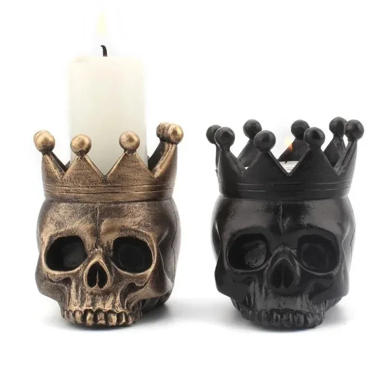 3D Krone Schädel Kerzenhalter Harz Schädel Kerzenständer Halloween Dekoration Skelett Kerze Basis Hause Halloween Dekor Liefert