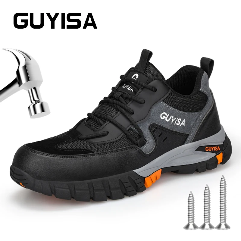 GUYISA Safety Shoes Men's Steel Toe Cap Non slip Wear-Resistant Comfortable 1109