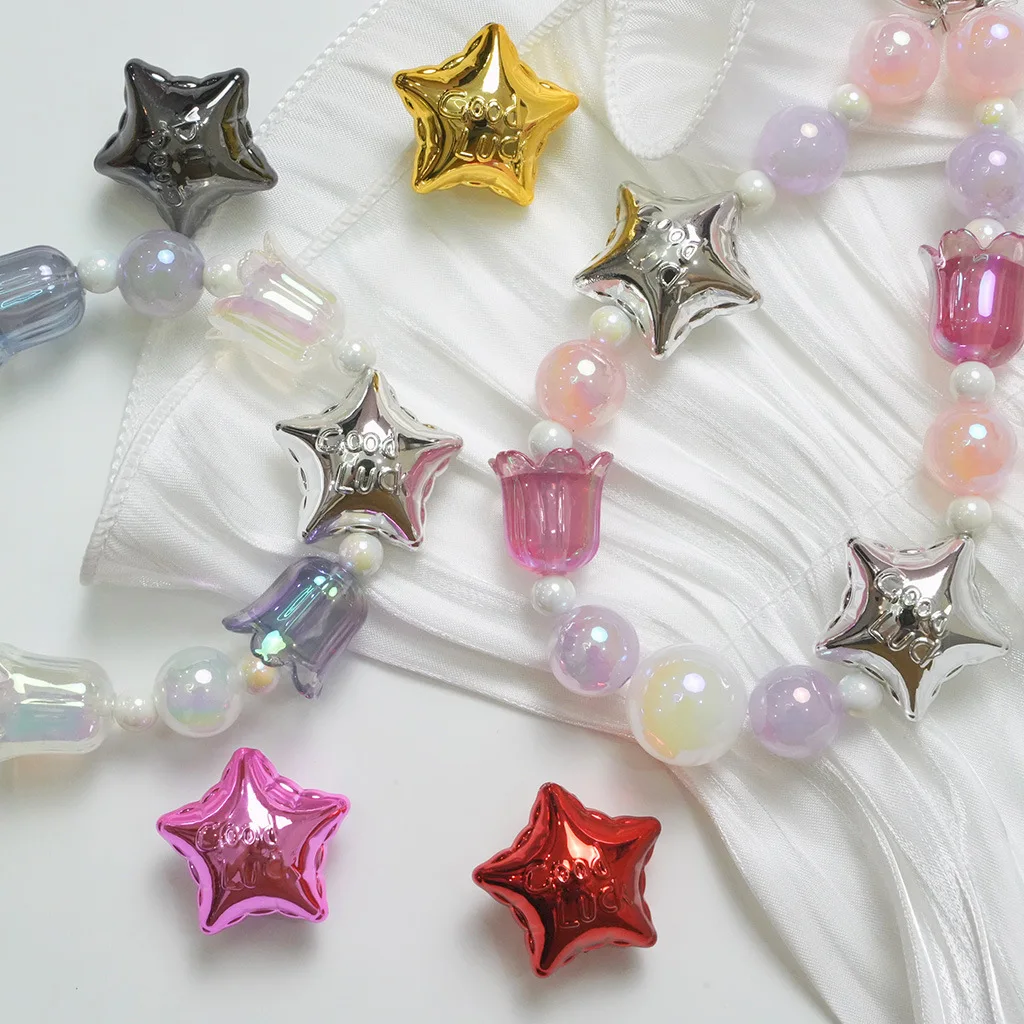 Metal Effect Y2K Good Luck Lucky Beads For Jewelry Making DIY Decorations Necklace Phone Chain Beaded Pens Hair Rope Accessories