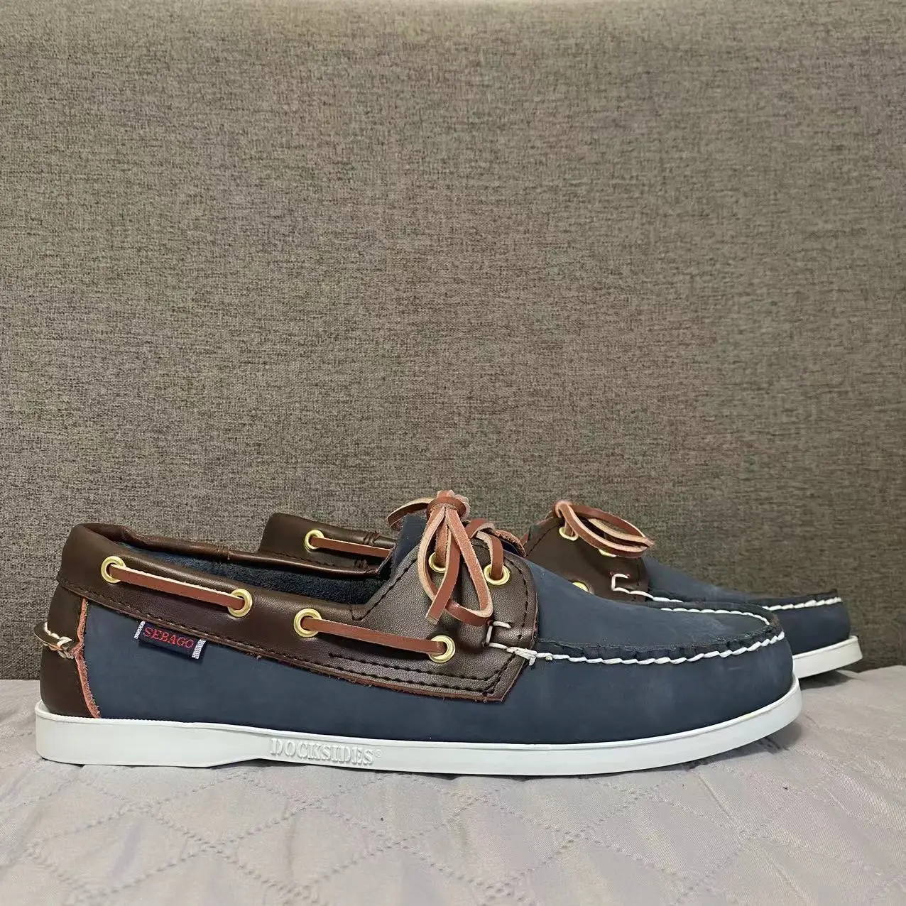 

Men Homme Authentic Sebago Docksides Shoes - Premium Suede Leather Moc Toe Lace Up Boat Shoes AB066