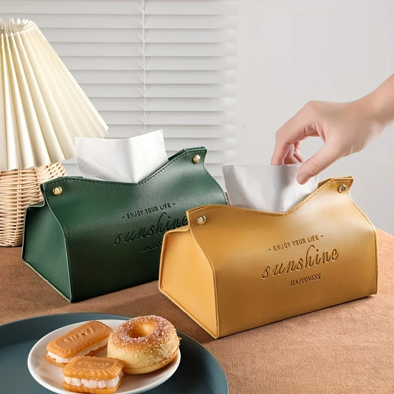 1pc Elegant PU Leather Tissue Box Holder, Rectangular Simple Life Design, Decorative Storage for Home, Living Room, Hotel image 2