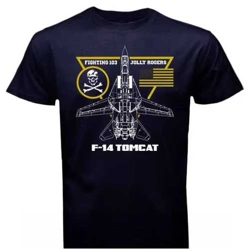 2026 New F-14 Tomcat Fighting 103 Jolly Rogers Squadron Aviation Cotton Tshirt Creative Oversized T-shirt Uni