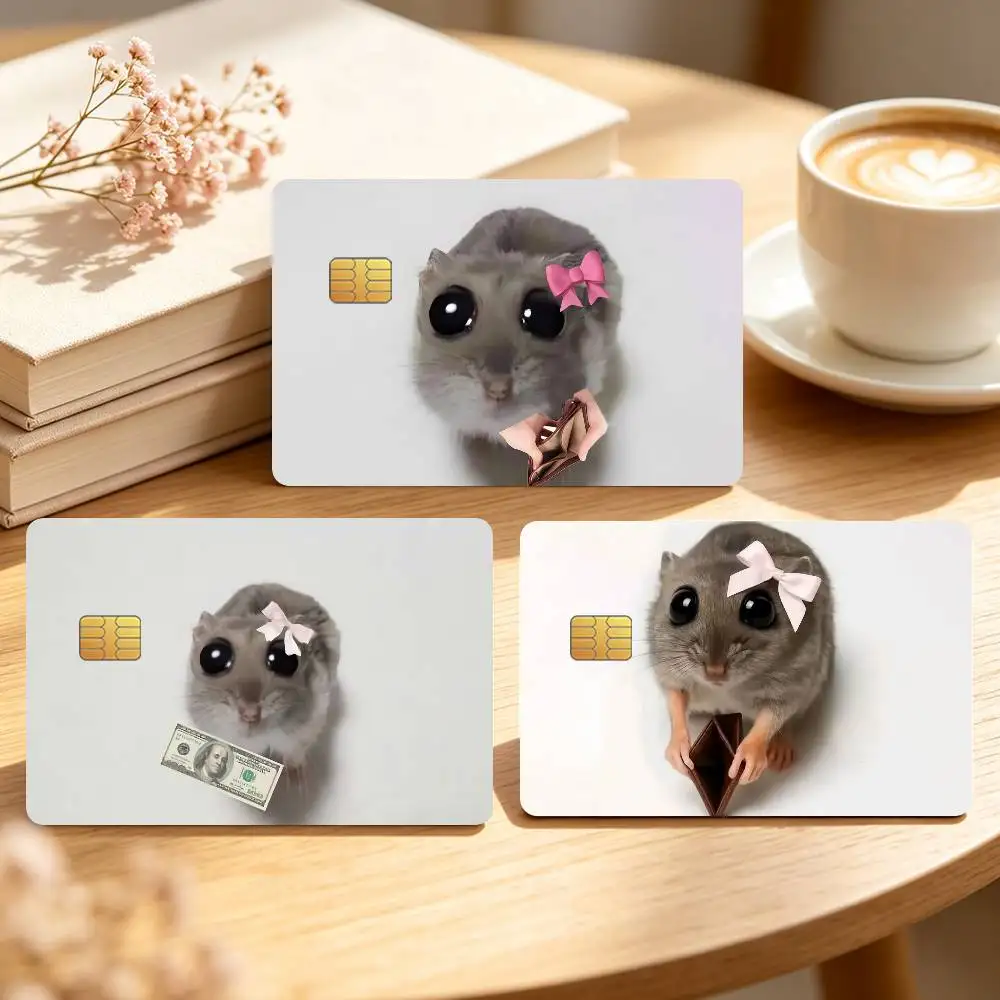 Funny Sad Hamster Meme Credit Card Skin Stickers For Bank Bus Metro Cards Waterproof Anti-Scratch Gift 4PCS
