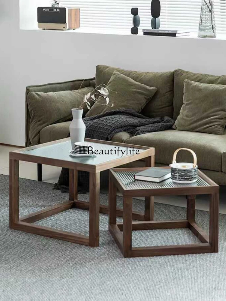 North American black walnut solid wood coffee table Changhong glass tempered modern simplicity