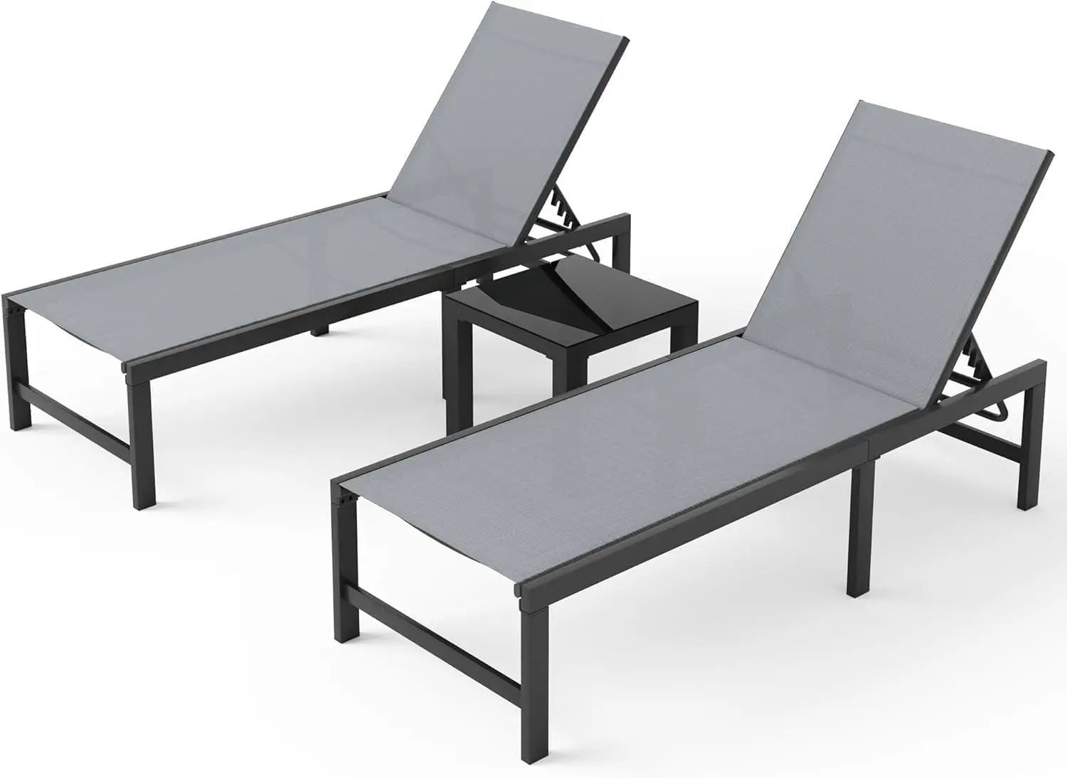 

Outdoor Chaise Lounge Chair Set Of 2 With Table Pool Lounge Chairs For Outside, Adjustable Lounger For Poolside Lawn Deck Lay