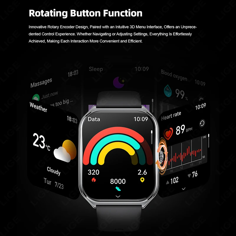 LIGE ساعة ذكية جديدة رفيعة للغاية للرجال 1.96 بوصة AMOLED 368*448 عرض دائمًا توقيت مكالمة بلوتوث ساعة ذكية للسيدات لهواوي