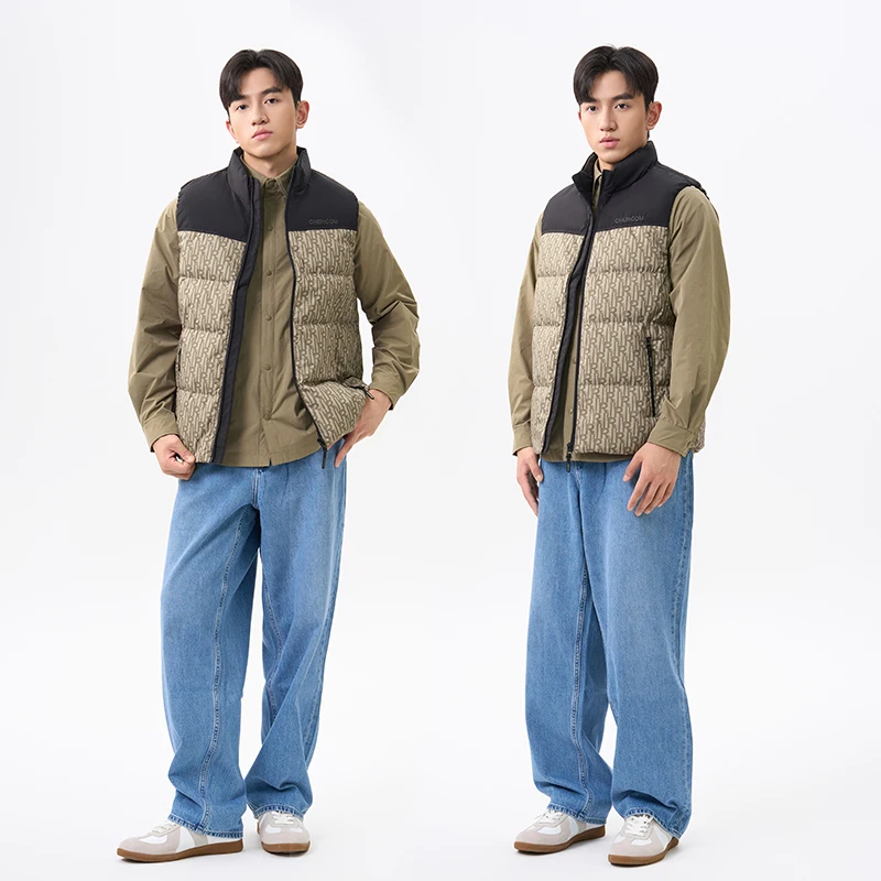 Chericom Men's New Lightweight Duck Padding Down Heated Coats Winter Stand Collar Puffer Jacket Print Colorblock Design Y309952N