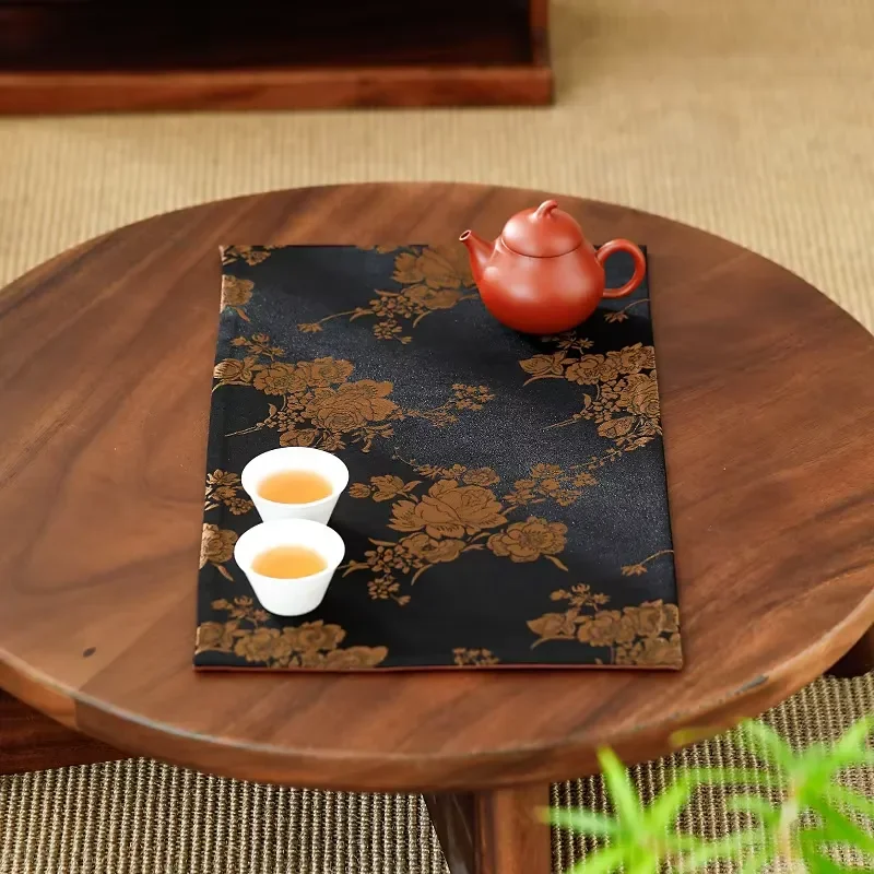 Luxury Cotton Tea Mat New Chinese Zen Style Small Table Mat Waterproof Quick Dry Foam Coffee Tea Set Accessories Sustainable
