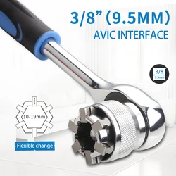 Llave de trinquete eléctrica Universal ajustable, convertidor de manga, varilla de extensión, enchufe, herramienta de llave de accionamiento multifuncional, 10-19mm, 3/8