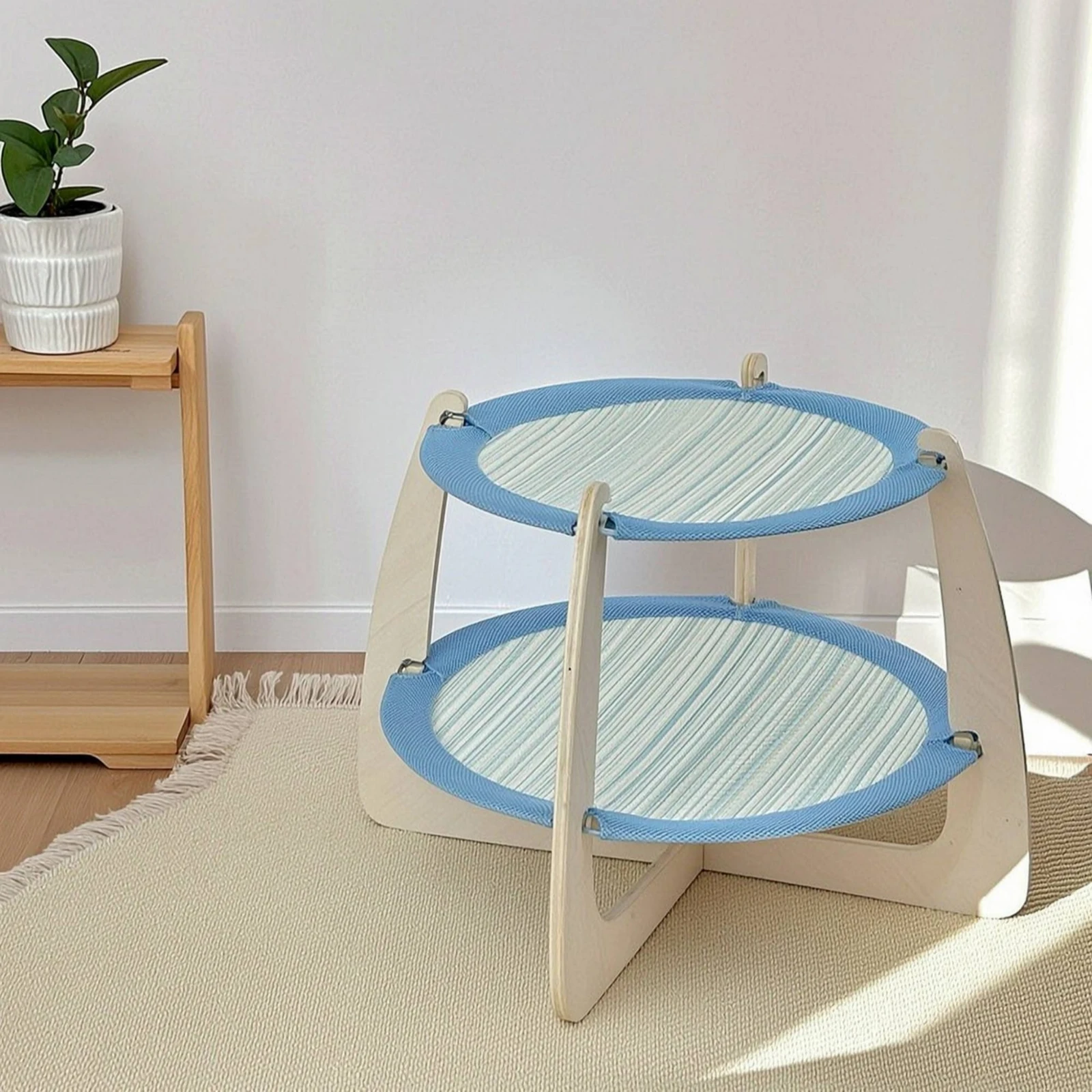 Lit pour chat avec cadre en bois, lit pour chat réversible, meubles pour chat, lit surélevé, gain de place pour plusieurs chats, coin pour animaux de compagnie