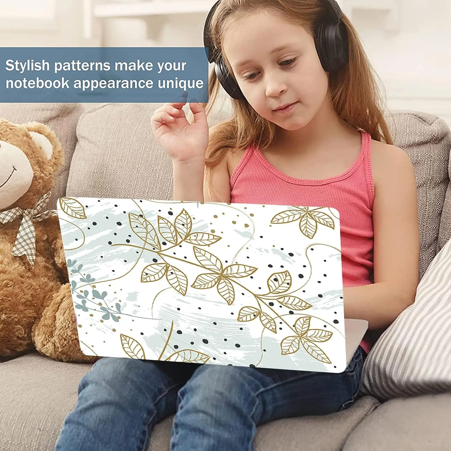 Aesthetic Thin Gold Line Botanical Leaf Foliage Abstract Art Laptop Sticker Scratch Resistant Universal Notebook Decor Skin