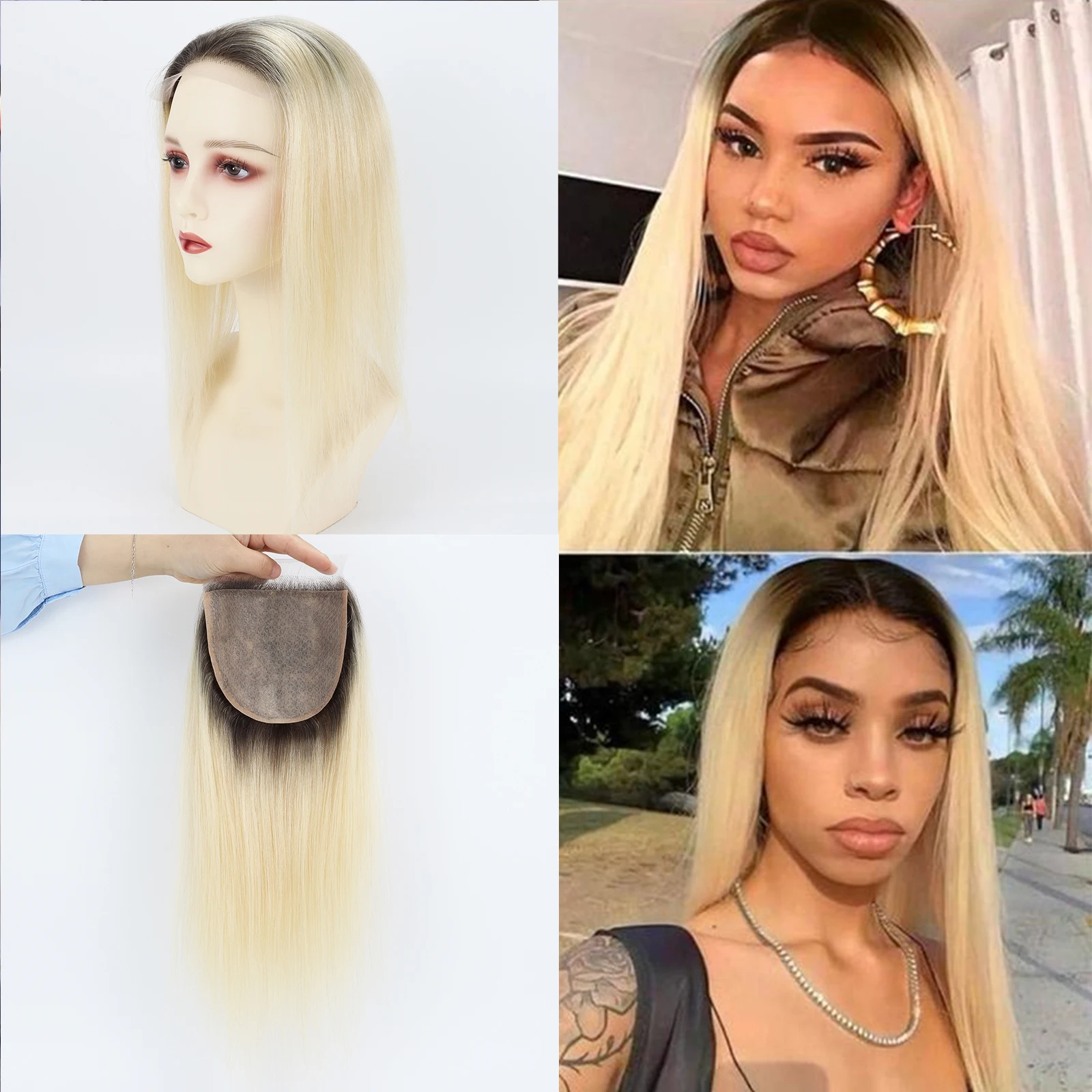 

5x5 дюймов шелковая кожа, кружевная застежка для женщин, настоящий топпер из человеческих волос Remy с кружевной передней силиконовой основой, парик из натуральных волос