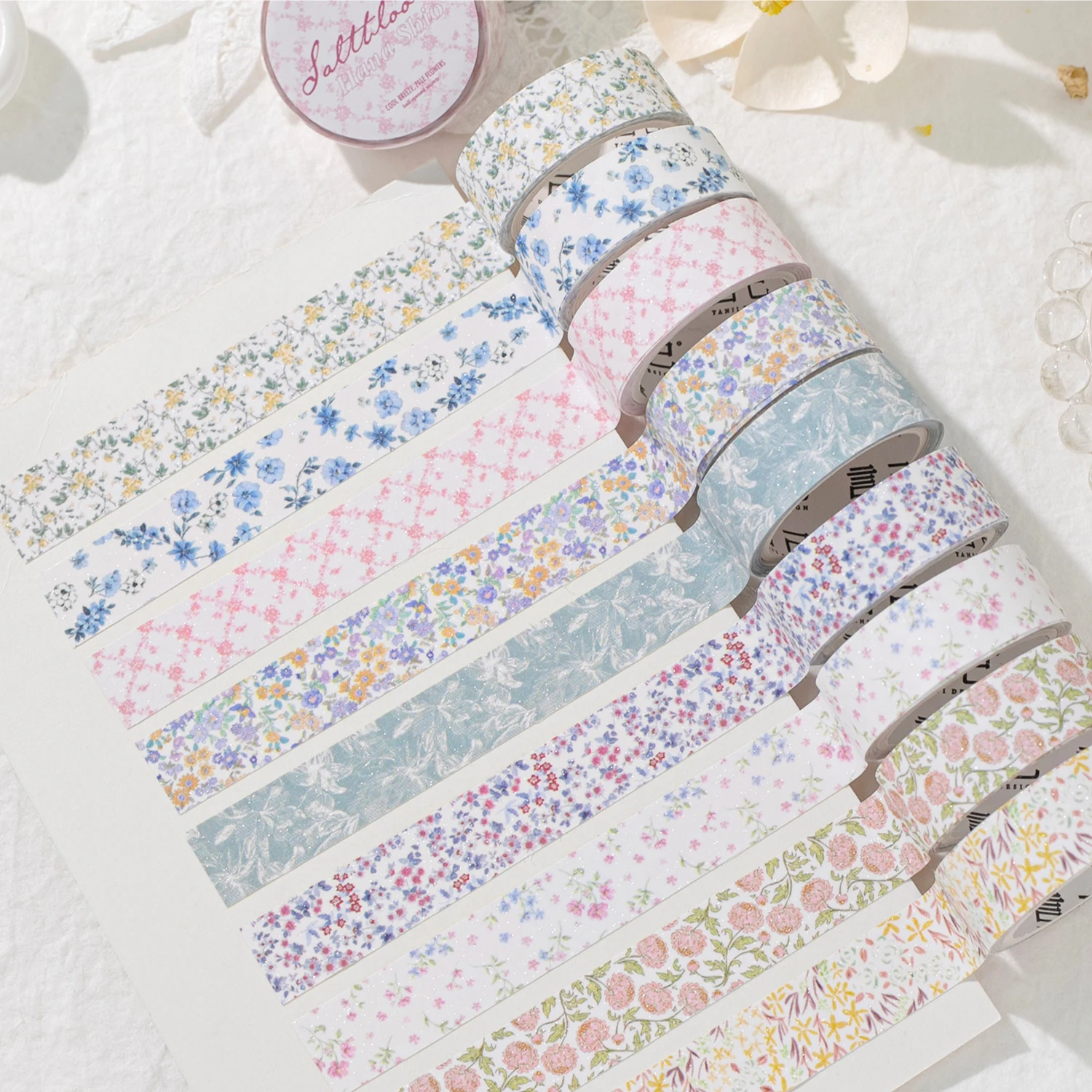 15mm * 2m Thin Salt Flower Series Ins Style Flower Plant Sparkling Sand Tape DIY Diary Scrapbook Aesthetic Stationery Supplies