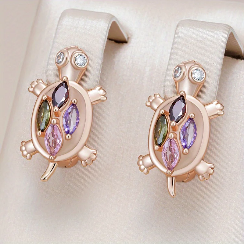 Bunte Synthetische Zirkonia Meeresschildkröten-förmige Creolen für Damen, Modischer Charme, Goldener Kreativer Bankett-Tierschmuck, Geschenke