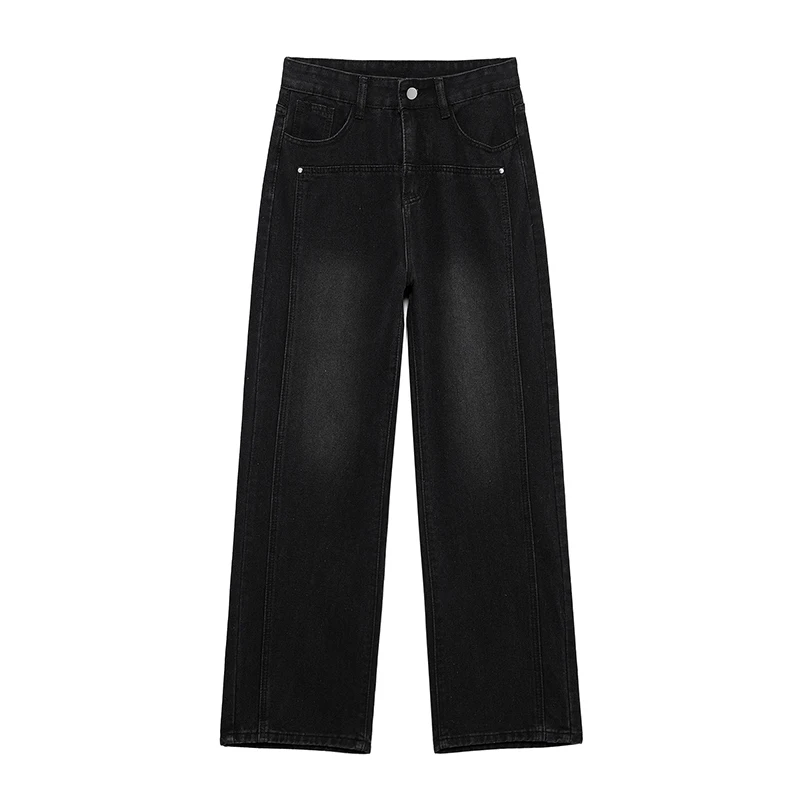 Willshela Women Fashion Denim Black Front Zipper Straight Pants Jeans Vintage High Waist Full Length Female Chic Lady Trousers