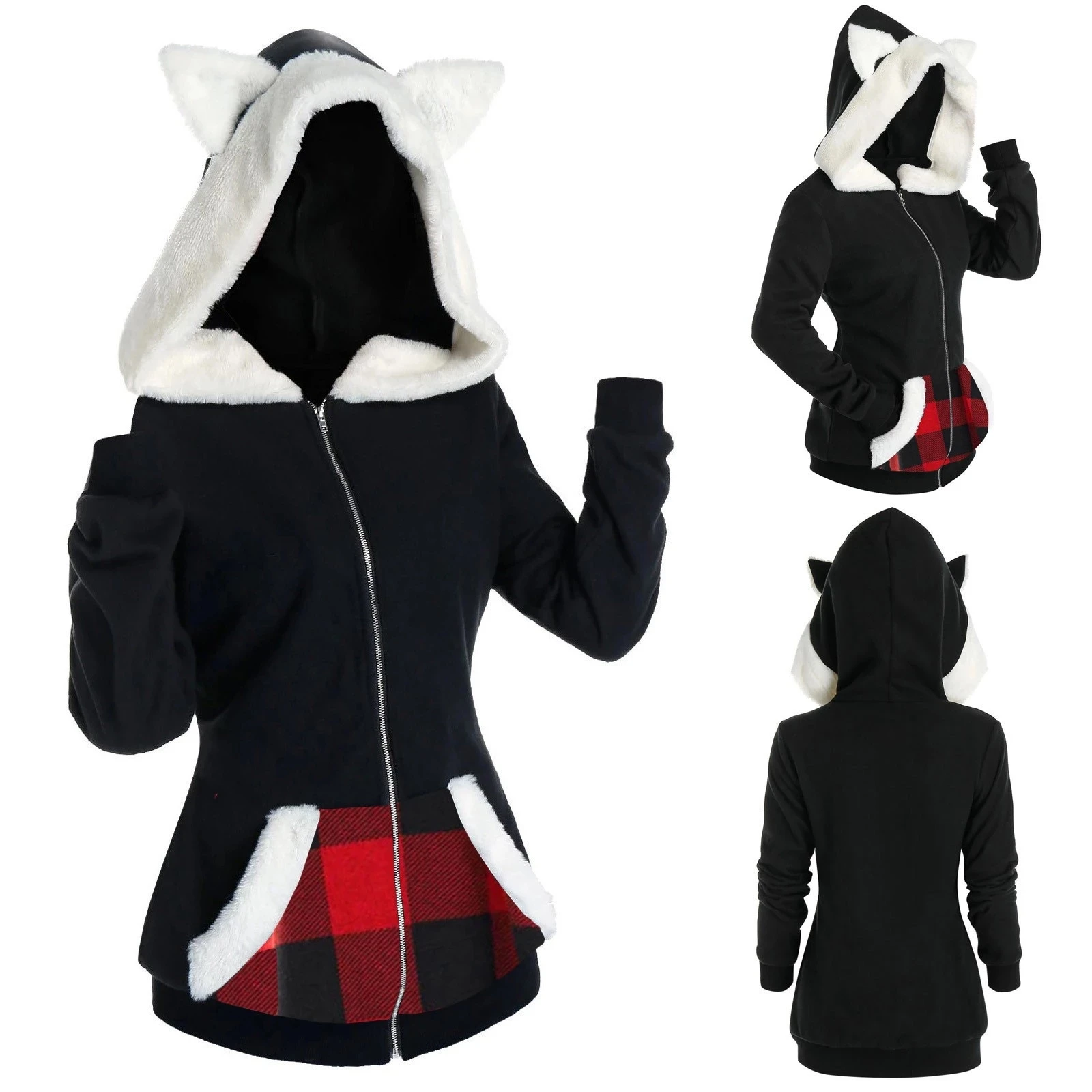 Cat Ear Shape Hoodies Kawaii Women Solid Long Sleeve Ladies Hooded Female Winter Long Sleeve Womens Outerwear