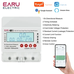 100A jednofazowy tuja WiFi inteligentny wyciek ziemi pod ogranicznik napięcia łącznik przekaźnikowy dwukierunkowy licznik mocy energii kWh