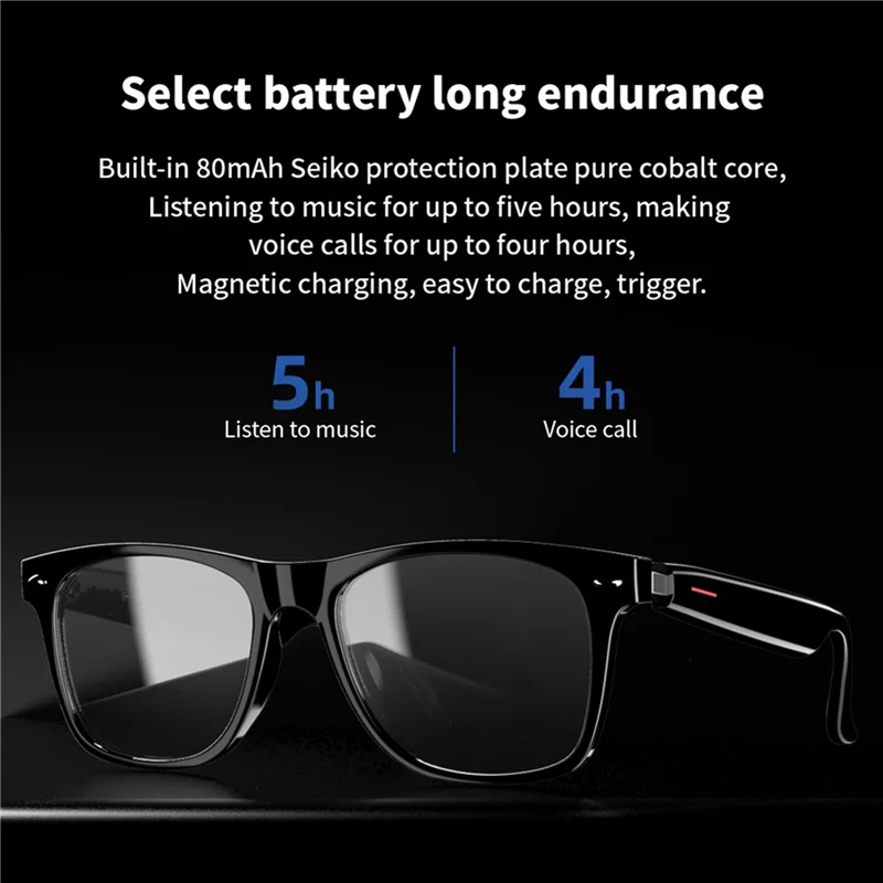 2X E13 Smart Glasses Wireless Bluetooth 5.0 Glasses With Headphones Hands-Free Calling Music Photograph,Black C-TCES