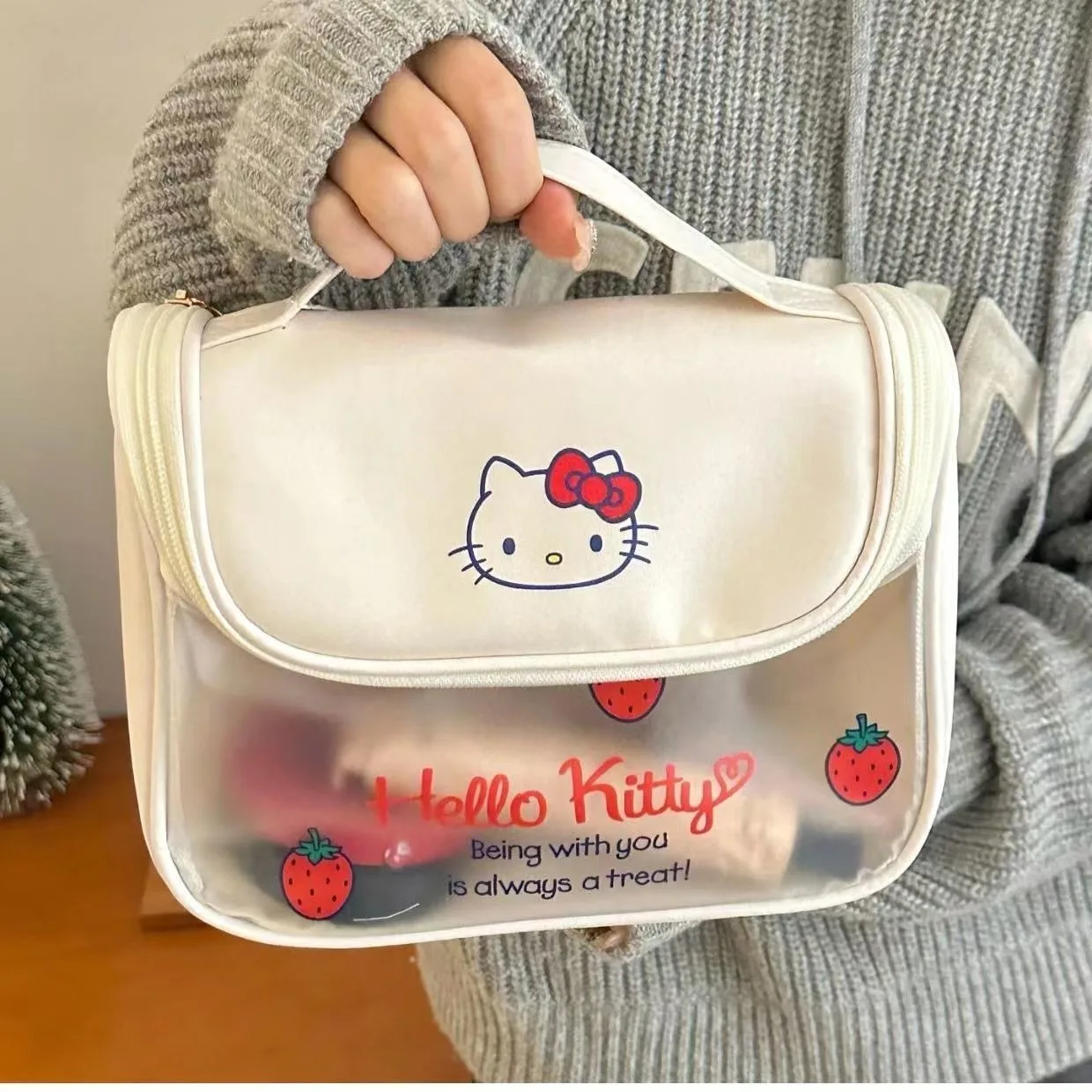 Sanrio Kawaii Hello Kitty Zipper Makeup Bag Black Beauty Cinnamon Roll Large Capacity Waterproof portable Millennium Girls Wash