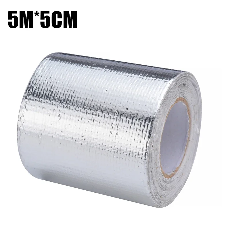 2pcs 5Mx5cm Car Motorcycle Pipe Fiberglass Heat Shield Self-adhesive Reflective Foil Tape Thermal Insulation Band Exhaust Tape