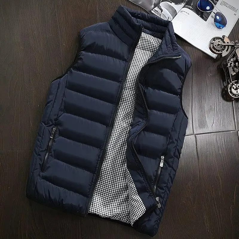 Men Vest Windproof Vest Men Jacket Sleeveless Vest Winter Jacket Casual Coat Men Down Cotton Warm Thick Waistcoat Thick Gilet