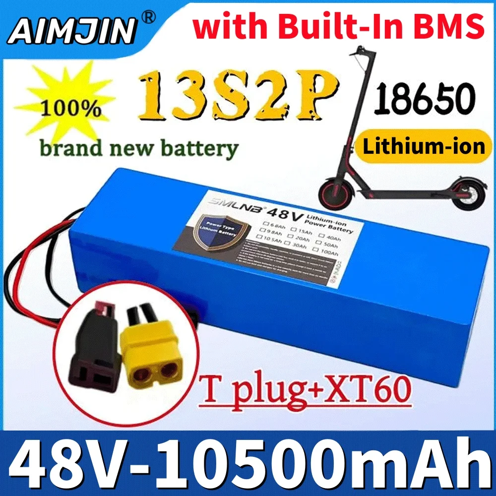 

48V 10.5Ah 18650 li-ion battery pack 13S2P 1000W high-power battery suitable for 54.6V 250W 350W 500W electric bicycle motor kit