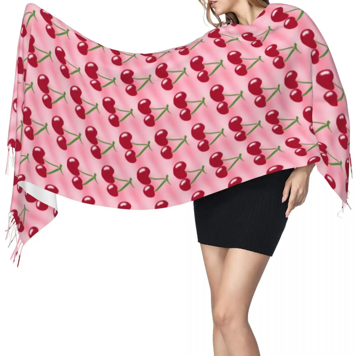 

Красный, вишнево-зеленый стебли, розовый шарф, шарфы с кисточками для женщин, мягкие теплые шали и накидки, длинная осенне-зимняя шаль