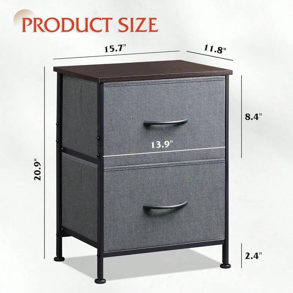 

Drawer Dresser For Bedroom, Small Dresser With 2 Drawers, Bedside Furniture, Night Stand, End Table With Fabric Bins For Bedroo