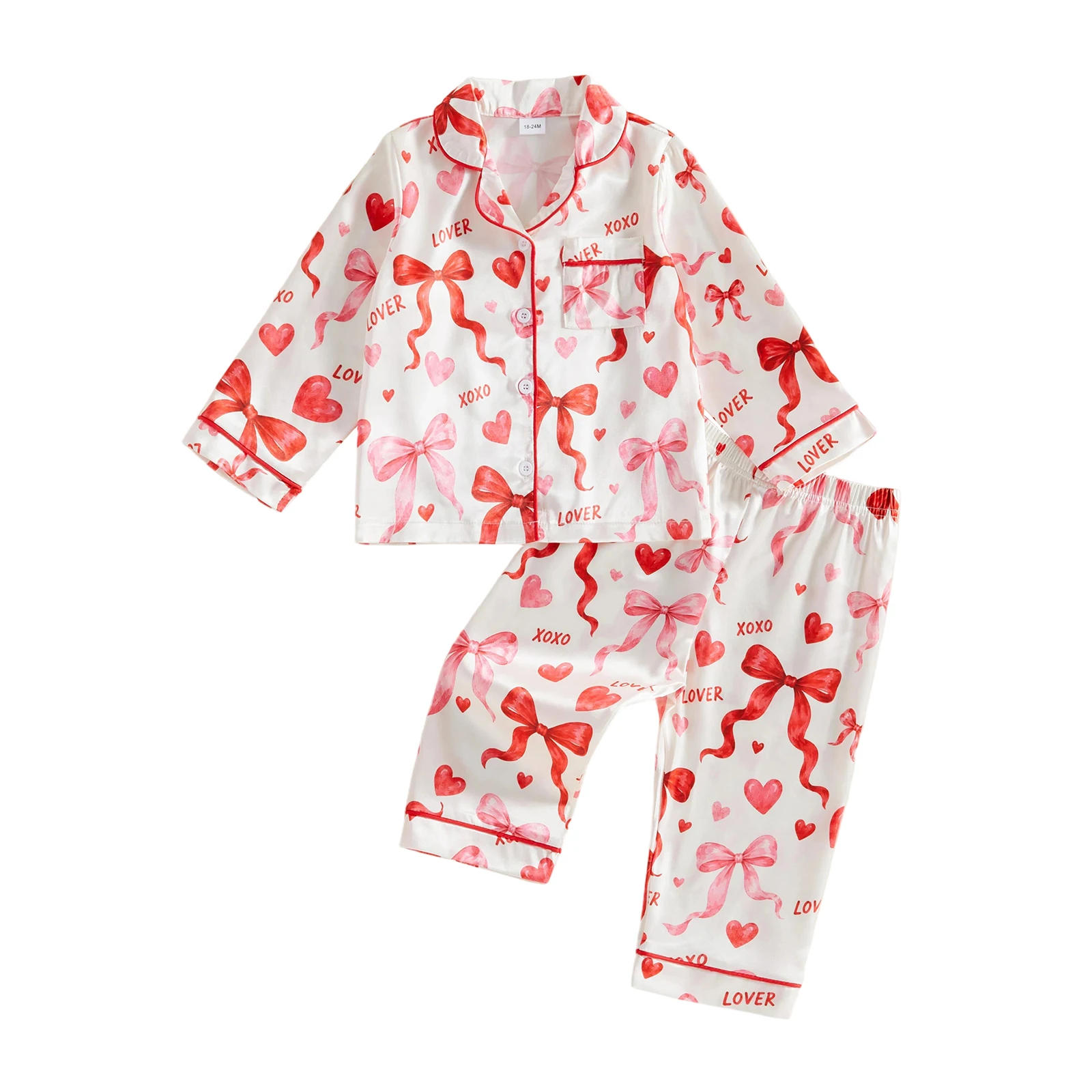 Toddler Baby Girl Pajamas Set Valentines Long Sleeve Satin Tops with Pants