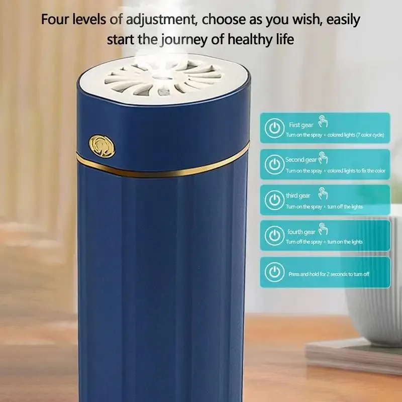 مرطب مكتبي محمول، مرطب رذاذ بارد، معطر هواء للسيارة مع شحن USB، ضوء محيط ملون LED