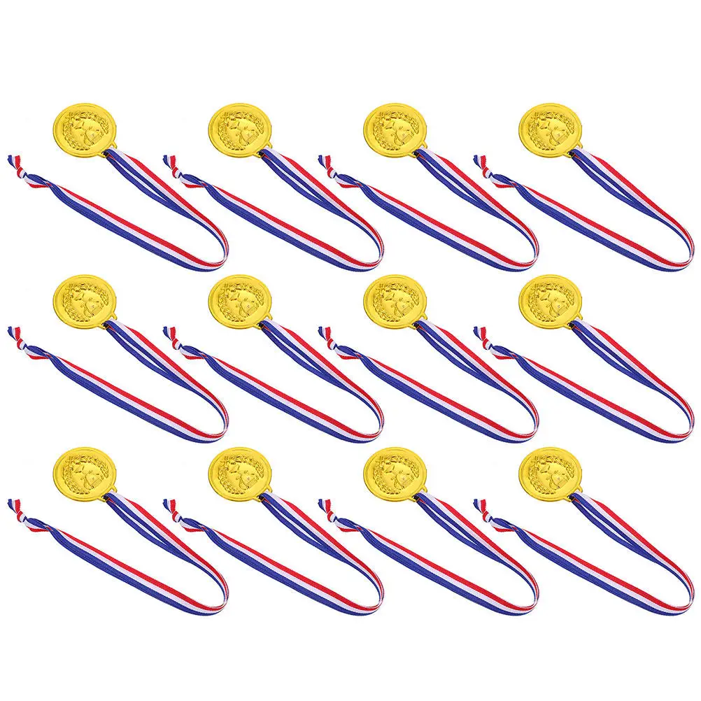 50Pcs Kids Gold Medals Sports Award Medal Neck Ribbons for Football Party Favors Competitions Volleyball Basketball Sports