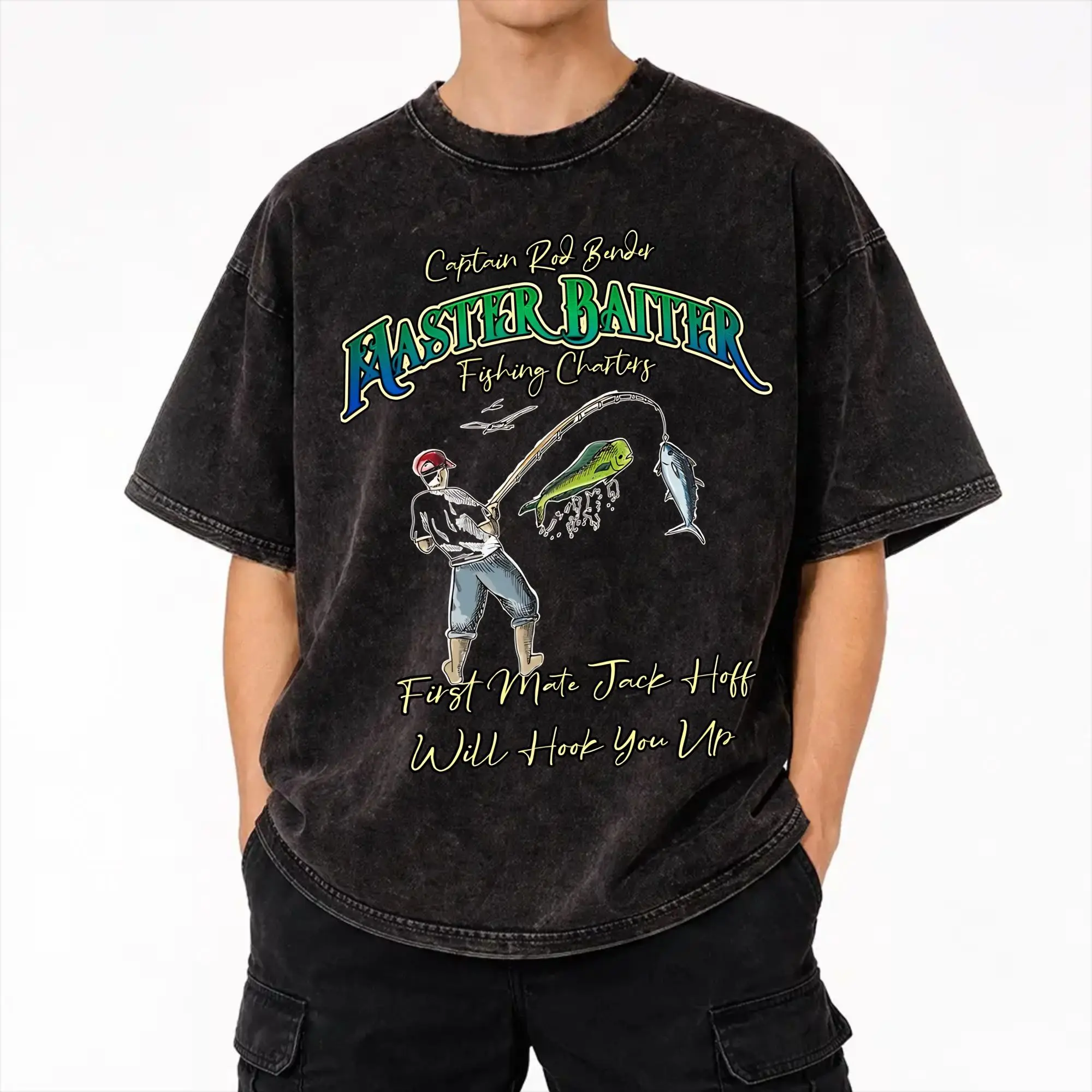 Master Baiter Funny Fishing  Washed T Shirt Streetwear Hip Hop Novelty T-Shirts  Tees Tops for Men Women 100% Cotton Oversize