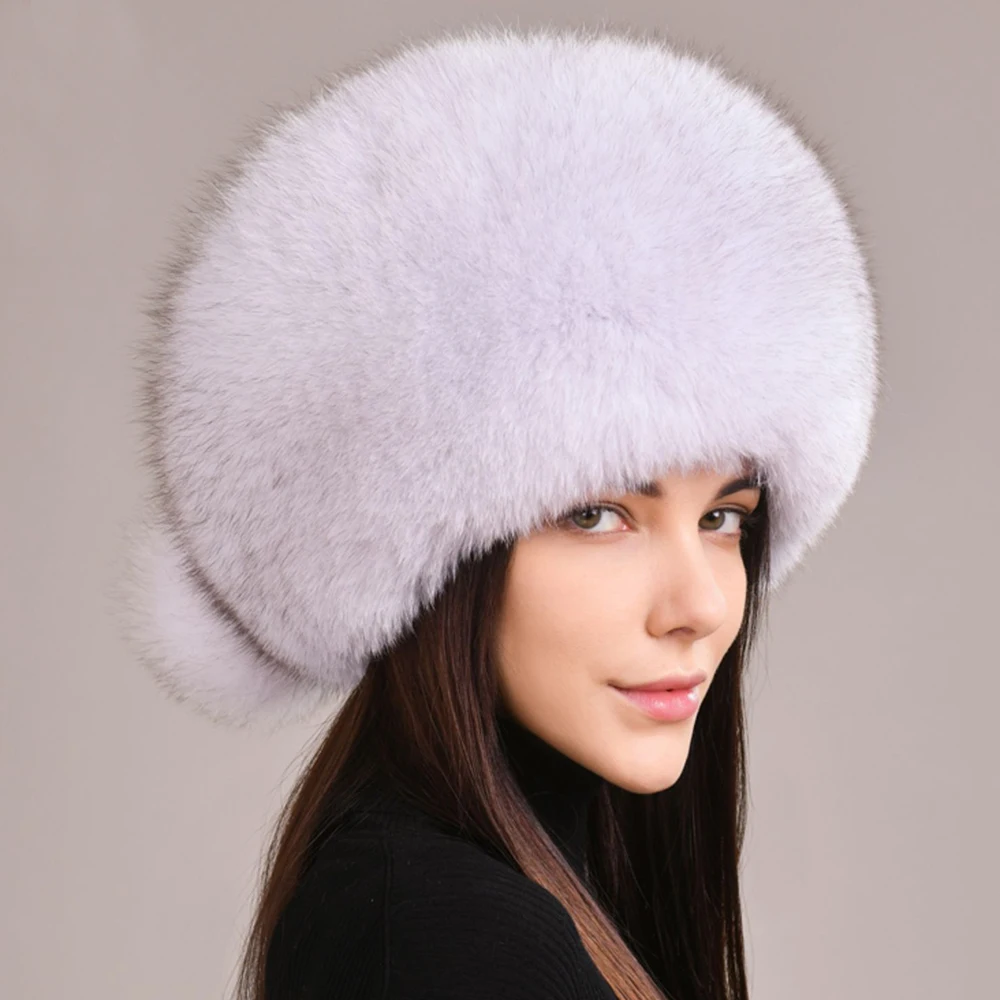 Natural Fox Fur Hat Russian Ushanka Female Winter Hat For Women Warm Fluffy Popular Style Female Tail Cap Fashion Real Fur Hats